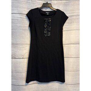 Kensie Party Little Black Dress With Faux Leather Ruched Detai Size M